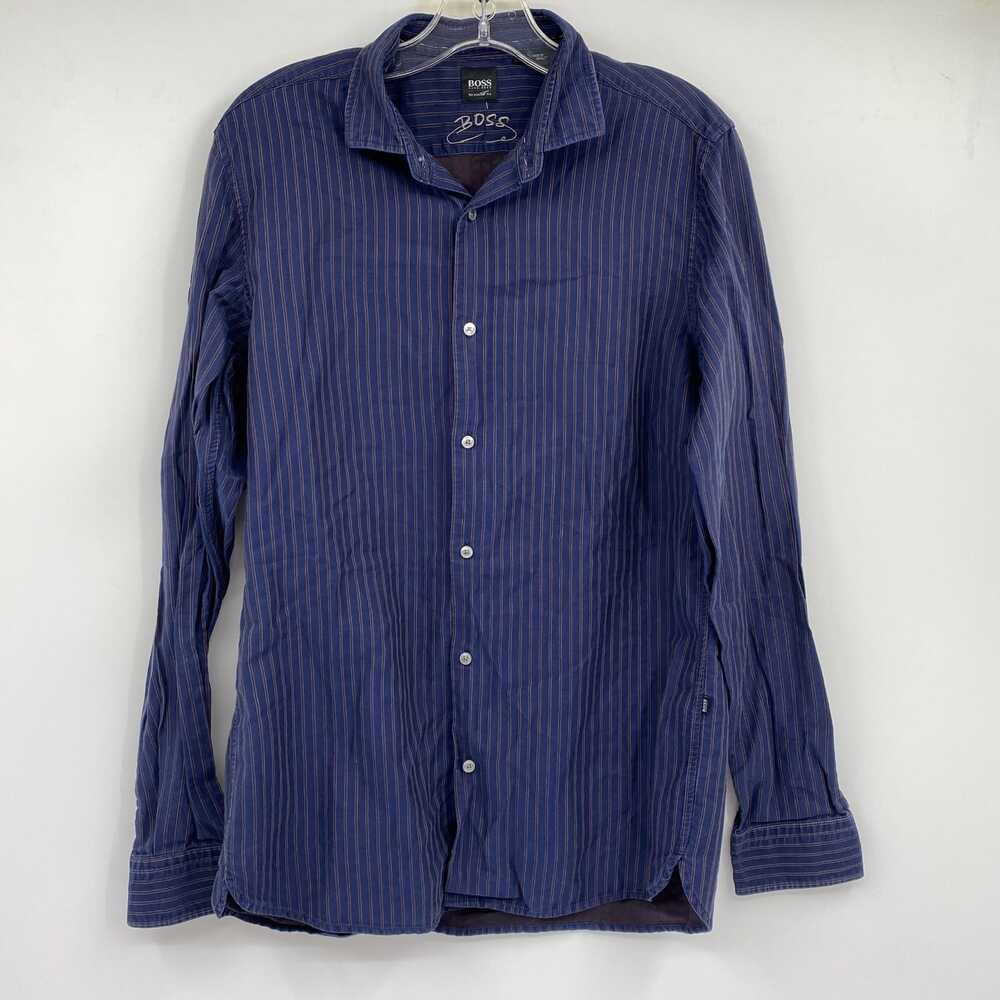 Boss Blue Striped Cotton Button-Down Shirt | Men’s M Regular